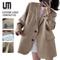 Custom Logo Wholesale Price Spring Autumn New Casual Women Solid Color Single Button Plus Size Suits Mid Length Chic Blazers