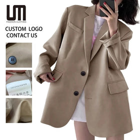Custom Logo Wholesale Price Spring Autumn New Casual Women Solid Color Single Button Plus Size Suits Mid Length Chic Blazers