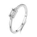 Simple Rectangle Brilliant White Cut CZ Solitaire Engagement Ring Thin Band 925 Sterling Silver for Women