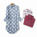 Women's Summer Plaid 100% Cotton Long Sleeve Button Nightgown Robe Soft Breathable Pajamas Sleepwear Lounge Wear
