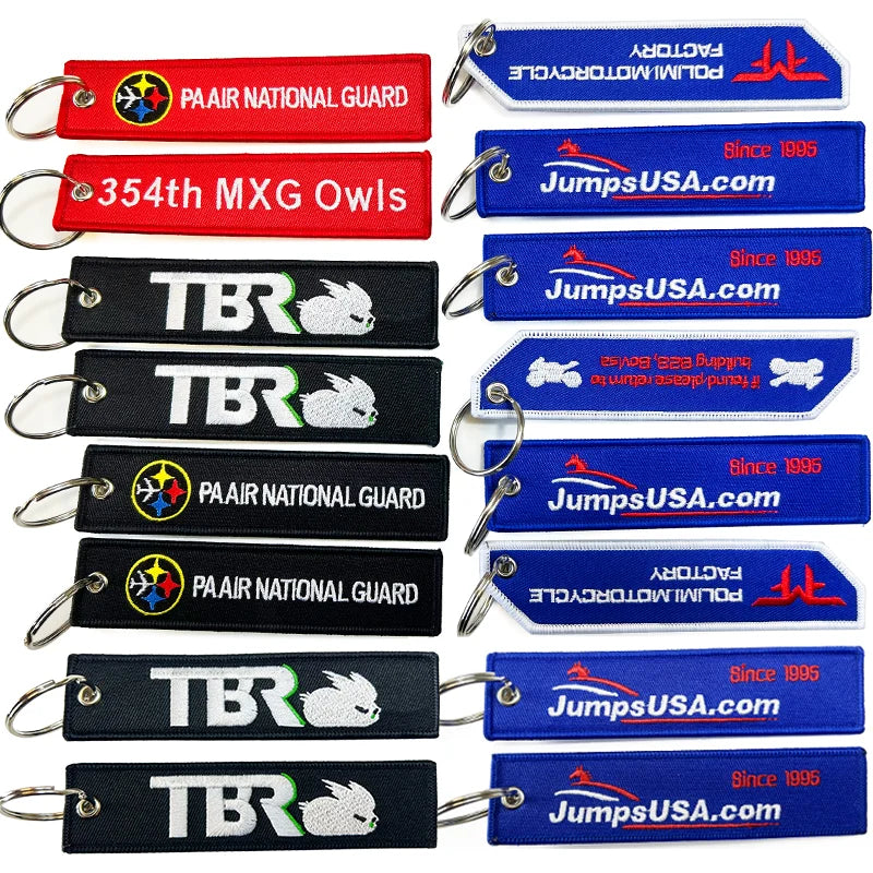 Wholesale Cheap Price Custom Own Brand Design Logo Polyester Embroidery Keychain Custom Embroidered Keychain