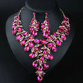 QS Women Hot Sell Diamond Necklace Set Lady Cool Party Bridal Necklace and Earrings Jewelry Set