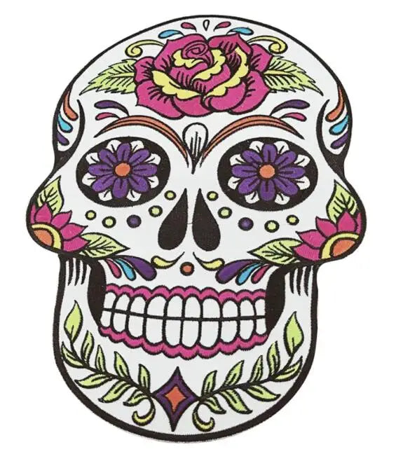 DIY Smile with Flower Eyes Patch Ghost Day of the Death Love Never Die Rockabilly Lady Rider Hippie Punk Tatoo Patch