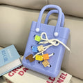Custom Logo Mini Beach Tote Bags Women Small Girl Camping Storage HandBag Jelly Waterproof EVA Shoulder Pearl Charm Embroidery