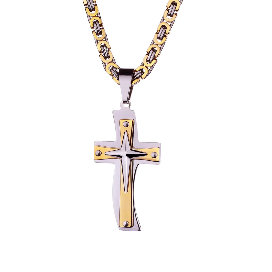 Wholesale Cross Charm Pendant 3 Layer Crucifix Pendant Necklace Stainless Steel Cheap Gold Cross Pendant for Family Jewelry