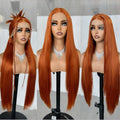 Ginger Orange Lace Wig Pre Plucked Synthetic Long Straight Ginger 13*6 Lace Frontal Wigs 180 Density Glueless Ginger HD Wigs