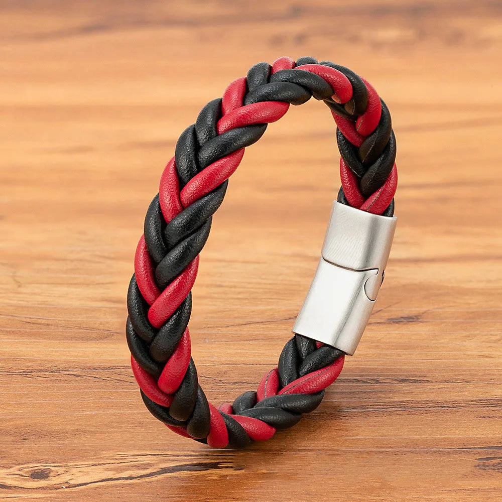 Italian Design Men Jewelry Gift Woven Braided Genuine Leather Bracelet Stainless Steel Magnetic Clasp Fashion Charm Bracelets