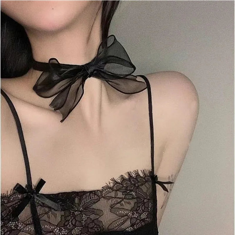Retro Red Black Lace Choker Necklace for Women Harajuku Gothic Dark Girl Bow Sweet Collar Necklace Party Female Jewelry