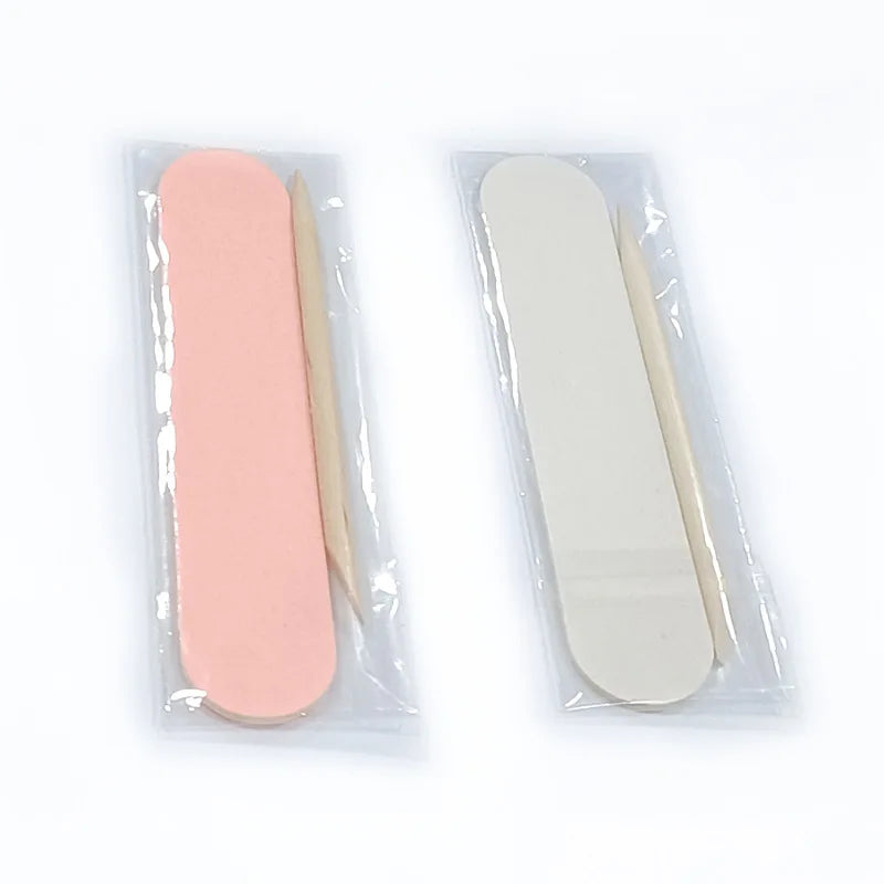 Private Label Professional Mini Nail File Kit with Wooden Stick 180/180 Grit Disposable Double Side for Nail Care