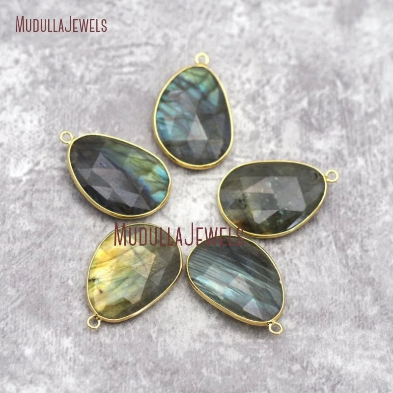 PM30181 Faceted Natural Gemstone Bohemian Labradorite Teardrop Pendant Gold Plated DIY Jewelry Making for Women Children's