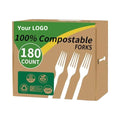 180 Count Eco-Friendly Biodegradable Disposable CPLA Cornstarch Cutlery Set 100% Compostable White Heavy-Duty Fork Silverware
