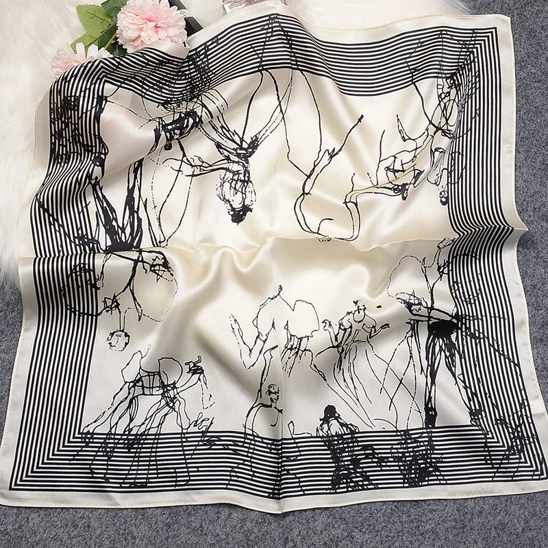100% Silk Satin Scarves Printing Designer Foulard Square Custom Silk Scarf with Logo
