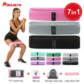 Drop Shipping 5pcs OEM 7 in 1 Home Gym Hip Leg Training Exercise Hip Loop Women Yoga Fitness Elastic Fabric Resistance Bands Set