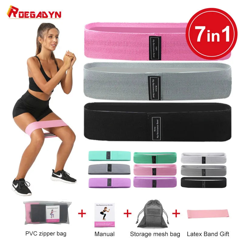 Drop Shipping 5pcs OEM 7 in 1 Home Gym Hip Leg Training Exercise Hip Loop Women Yoga Fitness Elastic Fabric Resistance Bands Set