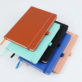 Korean Style Custom Logo Black Journal A5 Lined Notebook School PU Leather Diary Note Book With Elastic Band