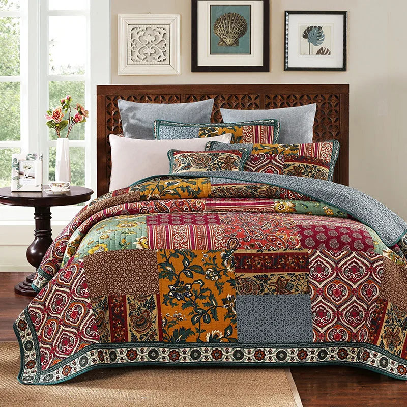 Wholesale 100% Cotton Hand Patchwork Bedspread Pillowcase Bedding SetHot Selling Modern Style Coverlet