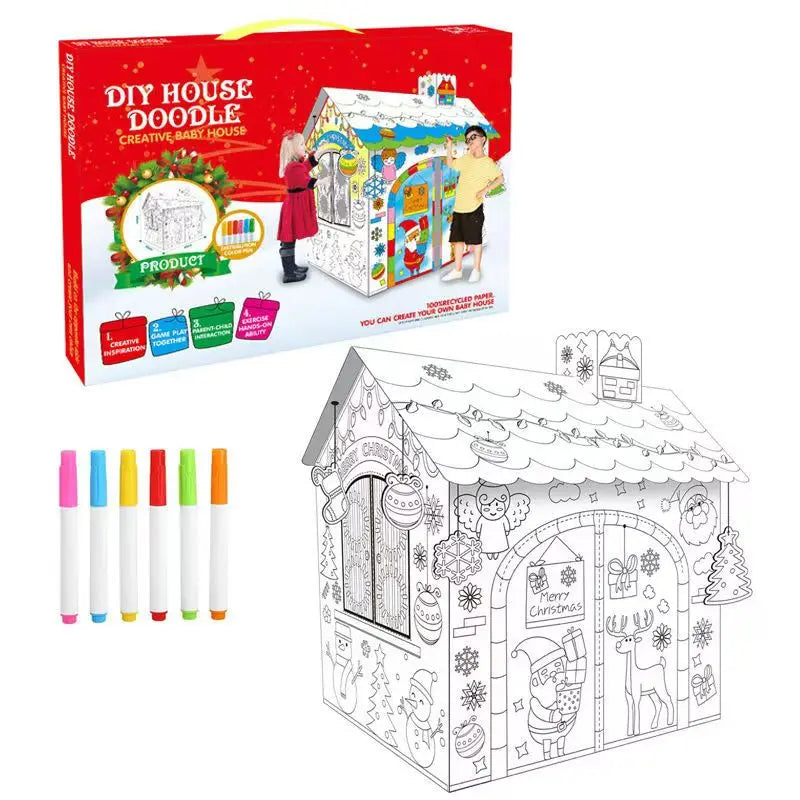 DIY 3D Graffiti House Children's Drawing Toy -Coloring Paper House for KidsDIY 3D Puzzle House Toy Graffiti Roll