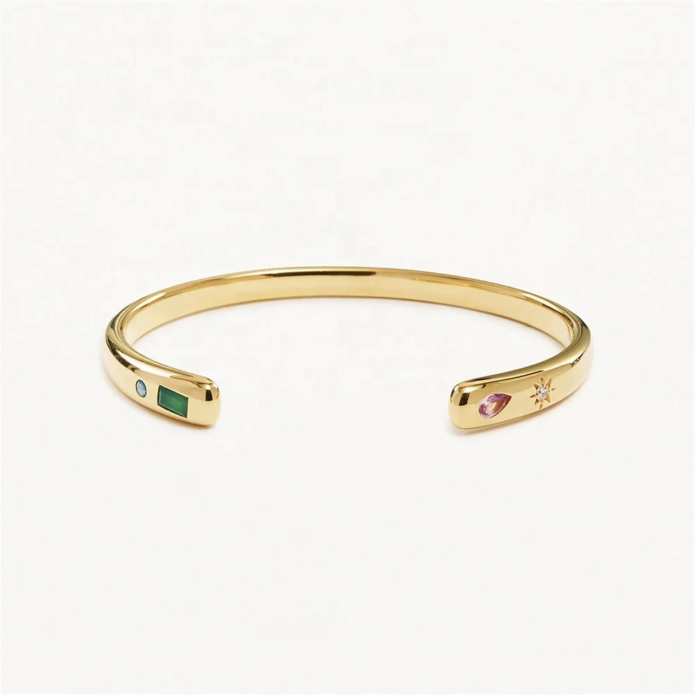 China Wholesale Gold Plated Vermeil Cubic Zirconia Bracelet Fine Jewelry Stainless Steel Birthstone CZ Women Cuff Bracelet