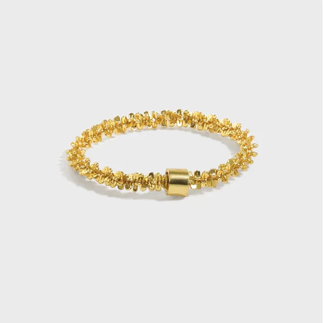 Creative Design 18K Gold Plated S925 Sterling Silver Cauliflower Chain Ring for Women