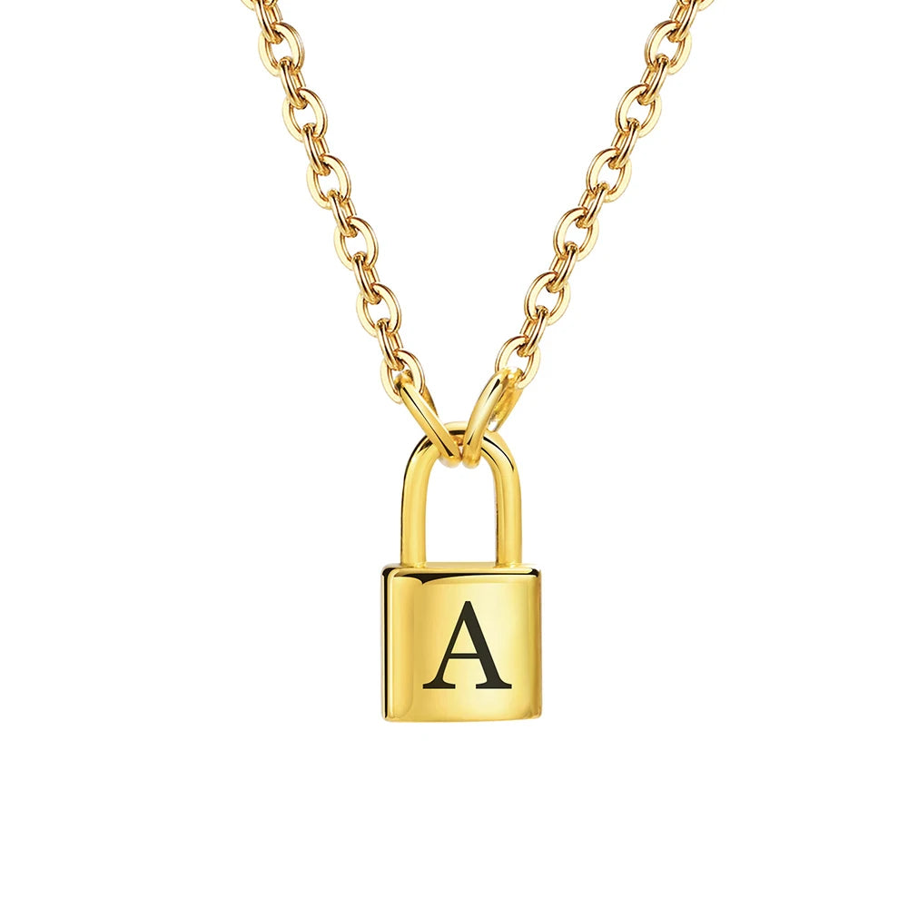 Women's 18K Gold Plated Stainless Steel Initial Letter Necklace Trendy Link Chain Jewelry for Weddings Parties Engagements