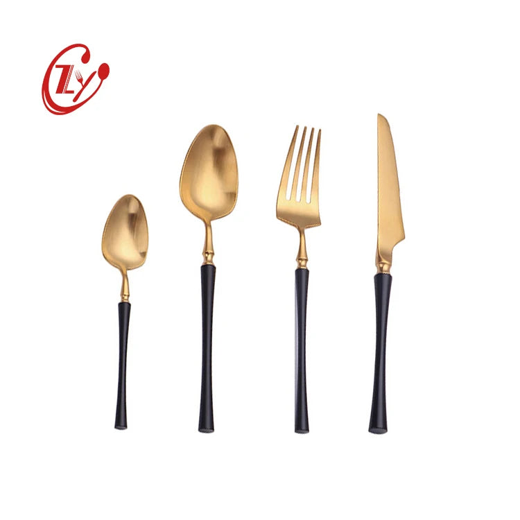 High End Creative Colorful Handle Gold Matte Stainless Steel Cutlery Set for Wedding
