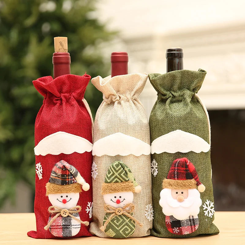 Onemax  Burlap Wine Bags Christmas Wine Gift Bags for Bottles Gifts Christmas Wine Bottle Bags with Drawstring