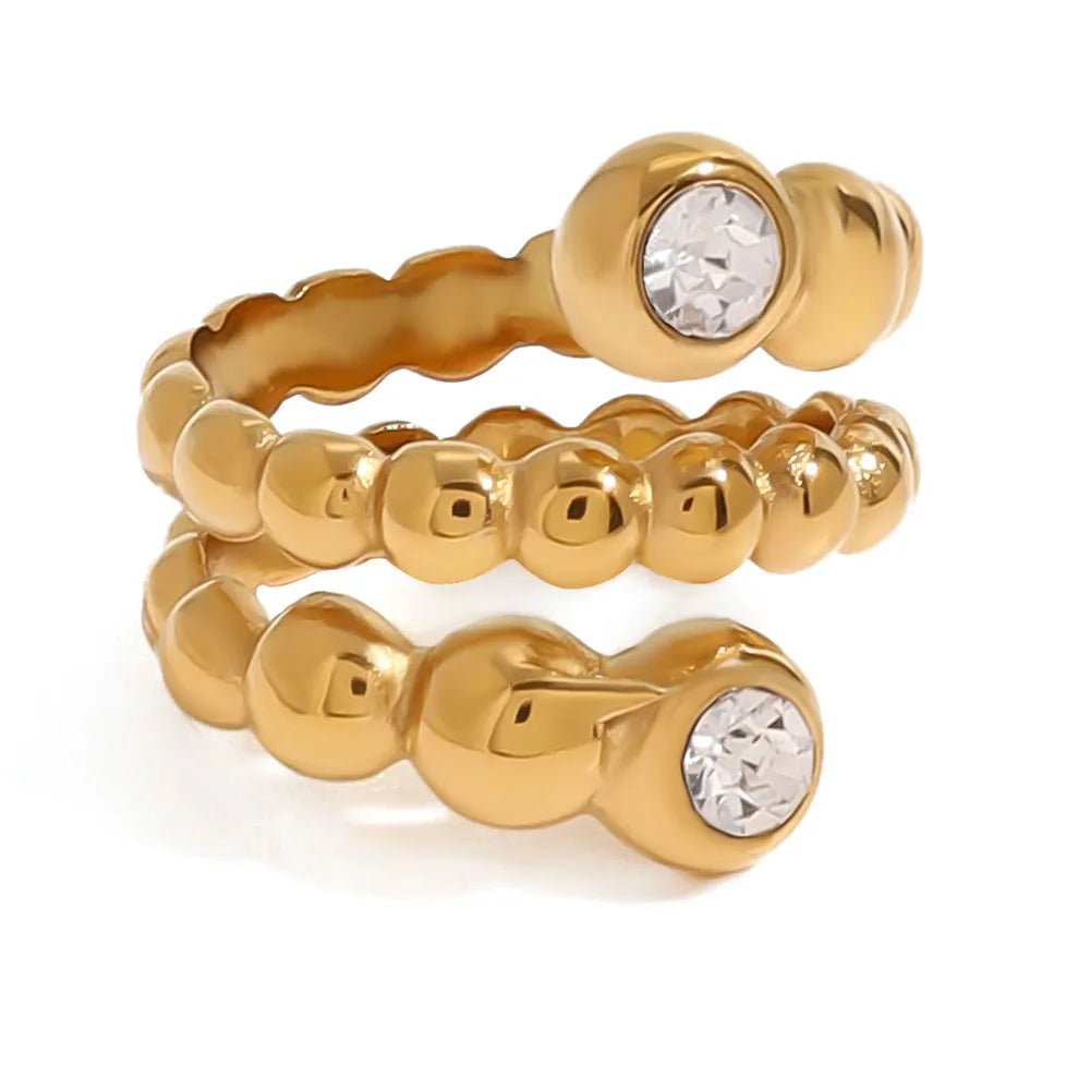 Fashion Stainless Steel Adjustable Open Ring 18K Gold Plated Zircon Three Layered Finger Jewelry Accessories for Women