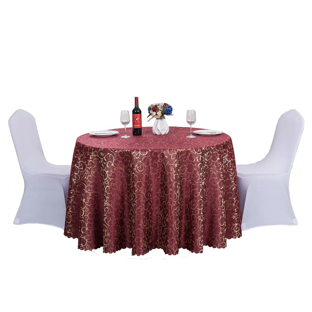 Luxury Polyester Damask Burgundy Table Clothes Wedding