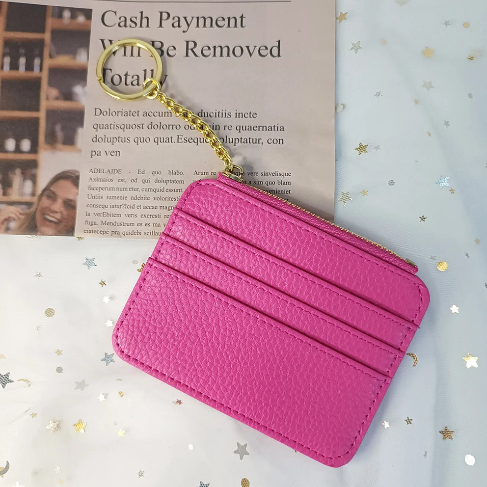 Wholesale Personalized Gifts Litchi Pattern PU Leather Women Girl Mini Luxury Card Holder Bag Zipper Coin Purse Keychain