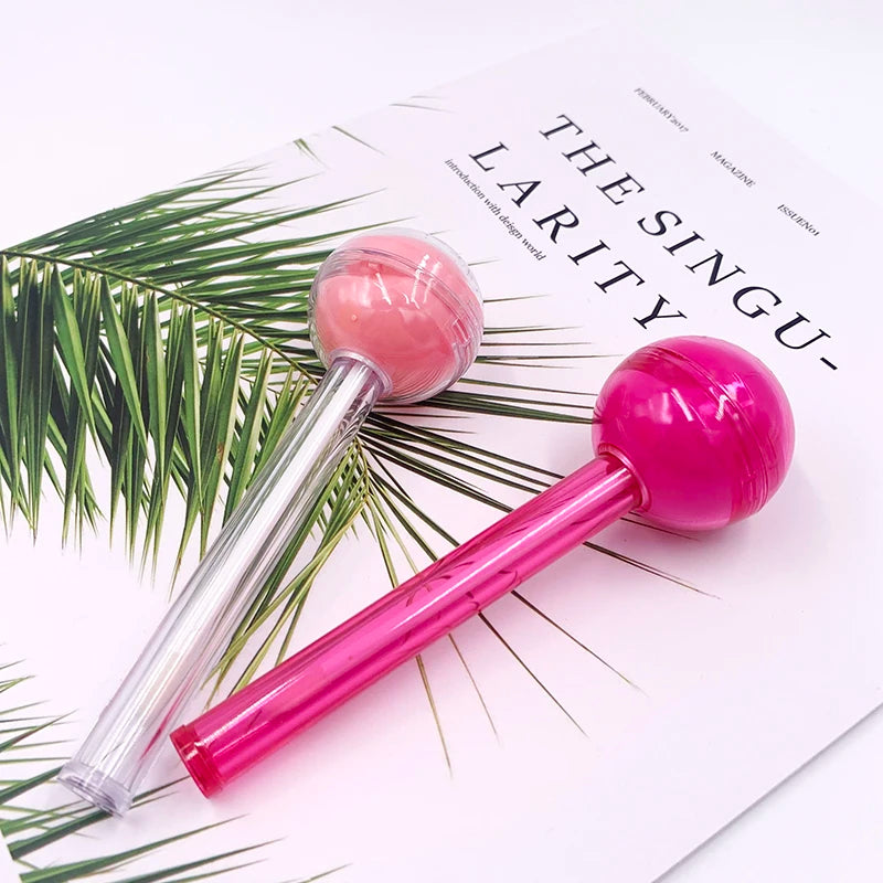 Custom Pink Lollipop Shape Lipstick Packing Clear Pink Plastic Unique 9ml Empty Container Kids Clear Lip Gloss Tube