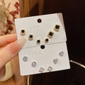 S925 Silver Needle Hypoallergenic Black Square Small Stud Earrings Female Cute Zircon Heart Star Ear Studs Earring Set