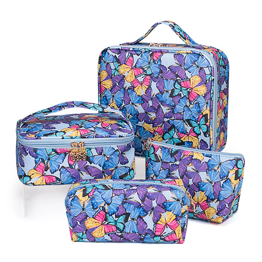 4pc Suit Wholesale Promotion Digital Printing Inner Finishing butterfly Design Multifunctional Toiletery Bag Cosmetic for Gift