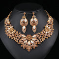 2023 New Luxury Rhinestone Crystal Necklace Earrings Set Bridal Wedding Flower Shape Jewelry Sets for Party