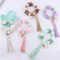 New Crochet Wool Petal Beads Leather PU Tassel Pendant Silicone Bracelet Keychain