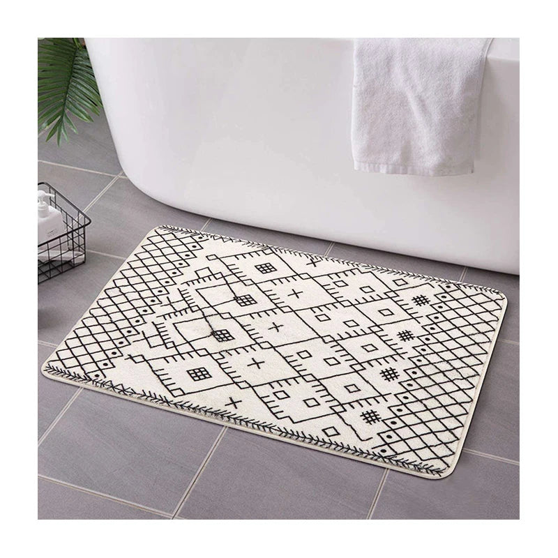 Modern Moroccan Geometric Machine Washable Soft Microfiber Bathroom Rugs Mats for Farmhouse Tub Shower