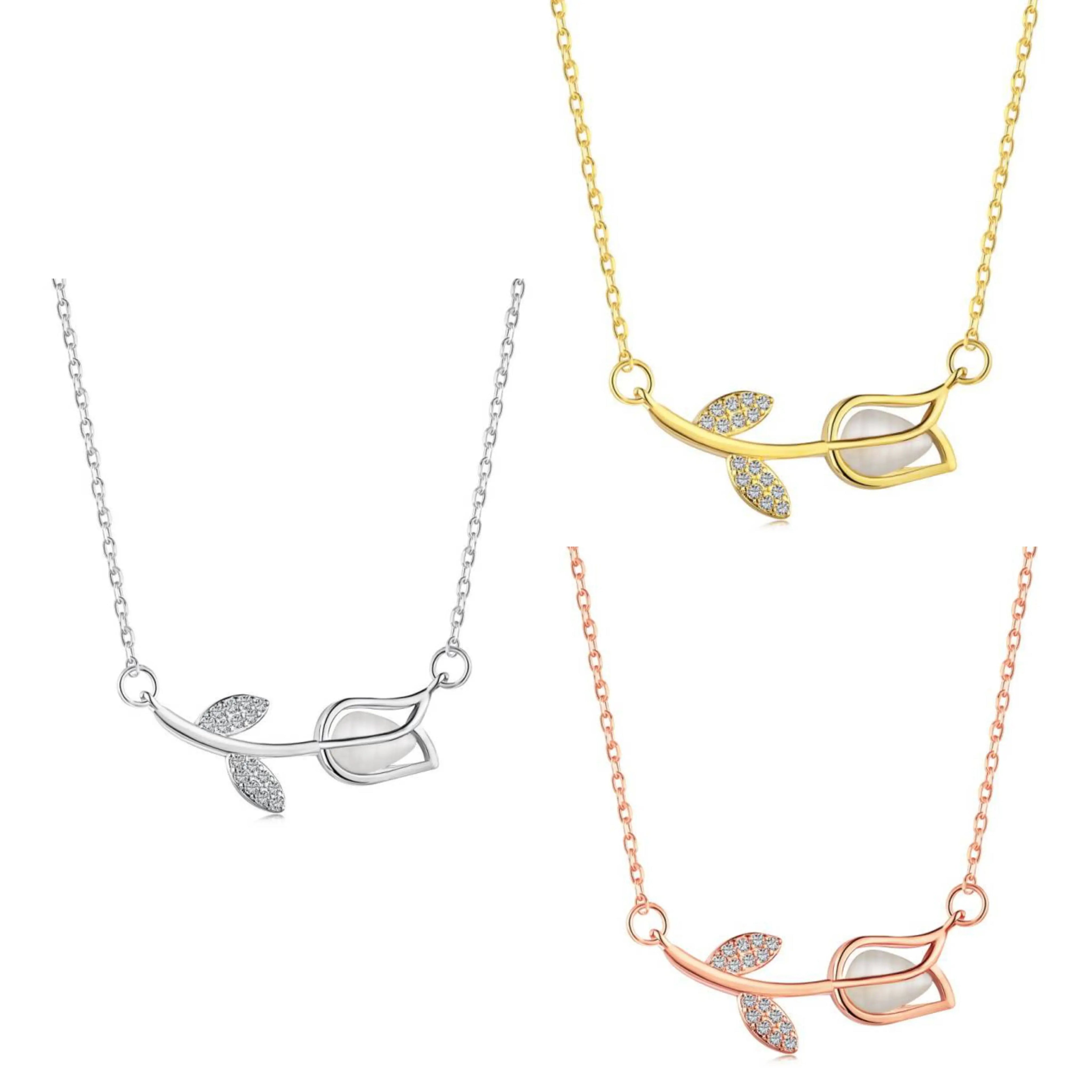 OAHLAN Fashion Jewelry Necklaces 18k Gold Plated Flower Shape S925 Sterling Silver Pendant Necklace for Women Girl Birthday Gift