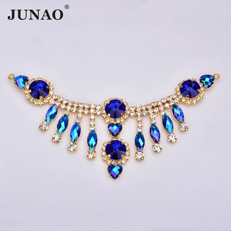 JUNAO Wholesale Rhinestone Bikini Connector Buckle Crystal Swimwear Accessories Sewing Blue AB Strass Claw Stone