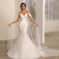 Elegant French Bridal Off-shoulder Satin Lace Mermaid Wedding Gown With One Line Shoulder Superior Texture Wedding Dress