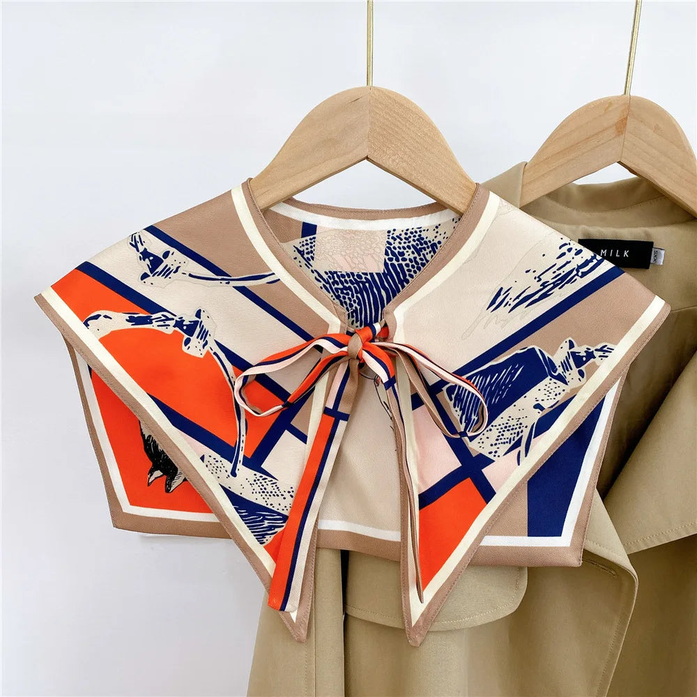 Fashion Soft Printed Front Tie Detachable Embroidery Strip Women Female Fake Shirt Collar Scarf Shawl Dickie