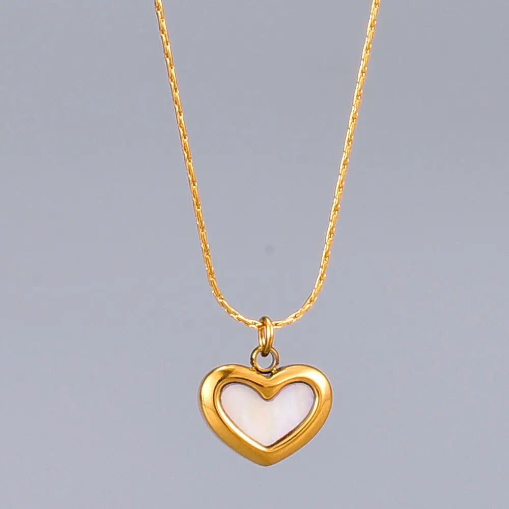 18K Real Gold Plating Natural Heart Shell Necklace Stainless Steel Clavicle Chain Love Heart Necklace