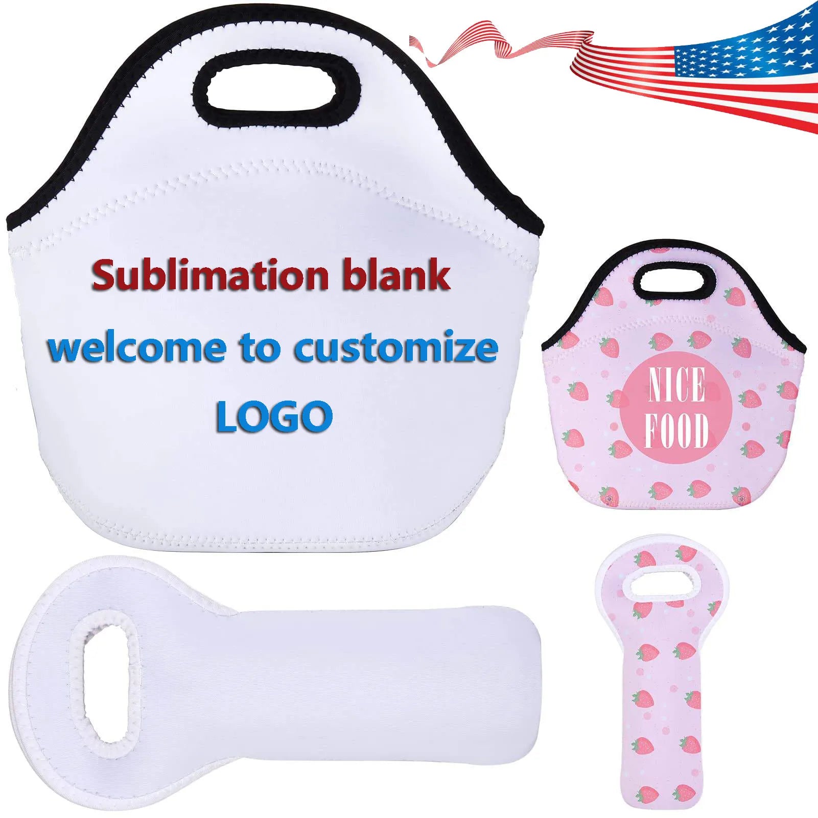 Sublimation Blanks Neoprene Lunch Bag Insulated Lunch Tote Durable Waterproof Lunch Box Carry Case Custom Logo for Kids Adults