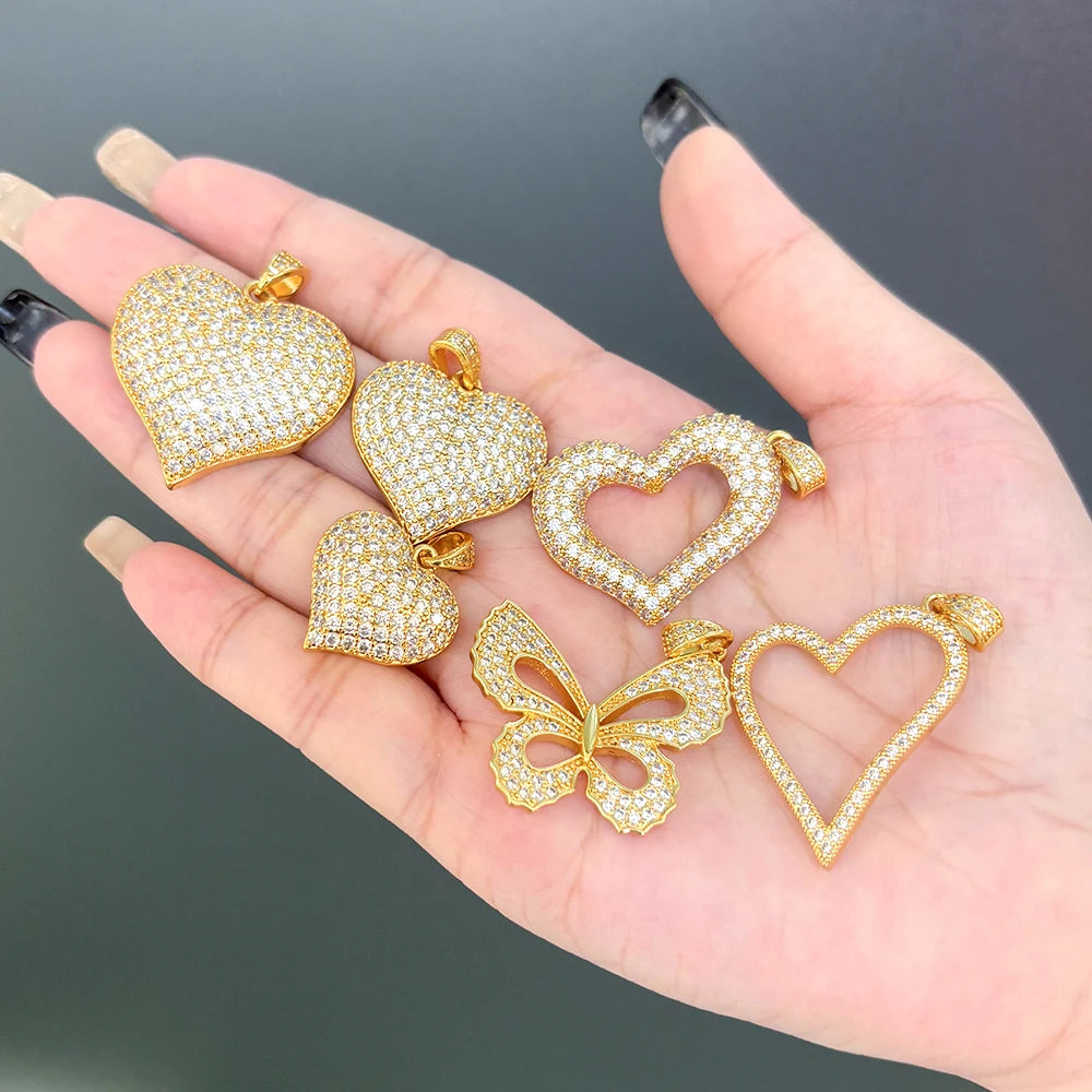 Jxx Zircon Brass 24k Gold Plated butterfly Fashion Jewelry Pendants and Heart Pendant Designer Charms for Jewelry