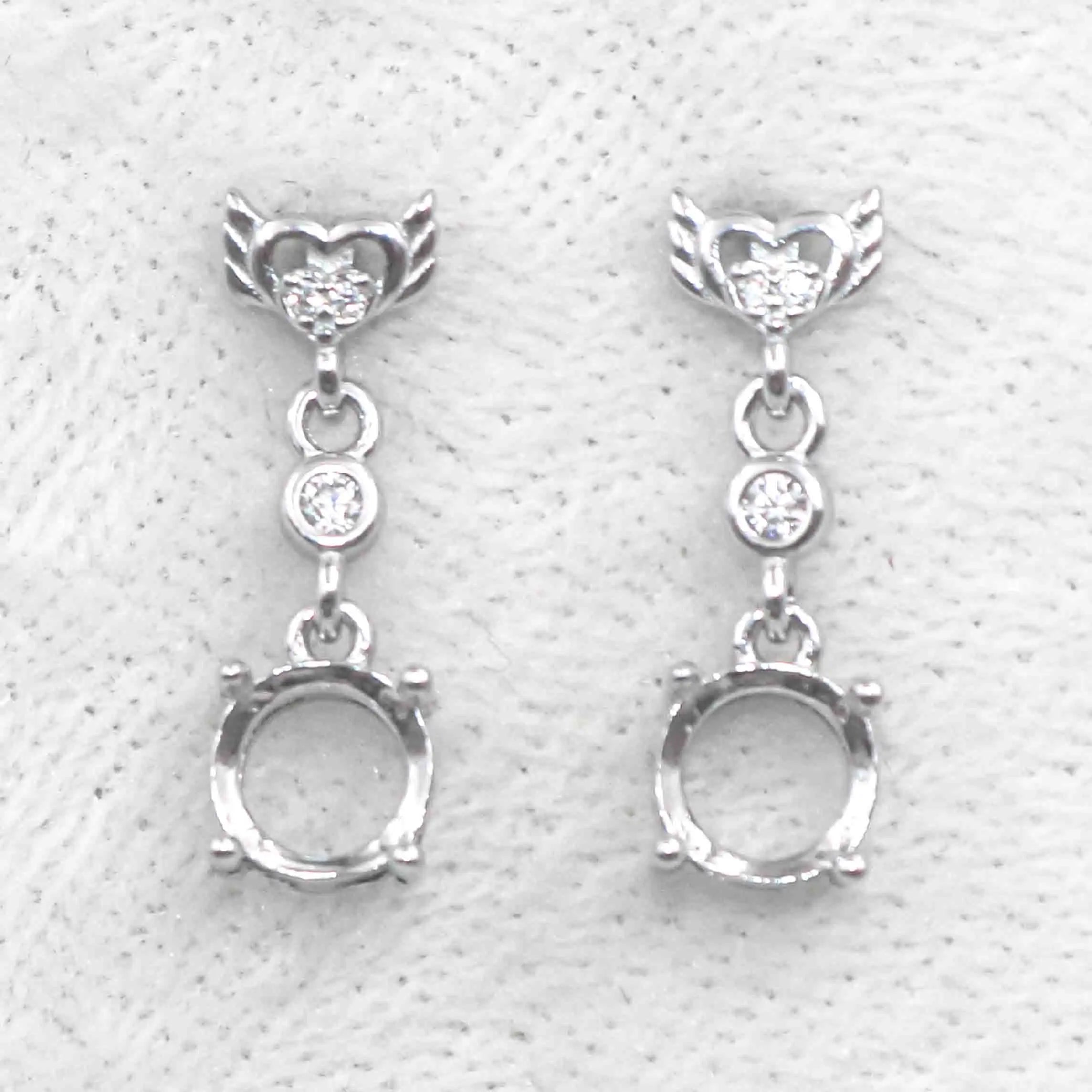 Sterling Silver 6*6mm Semi Mount Stud Eardrops Empty Frame Support Blank Setting S925 Base Without Center Stone DIY for Inlay