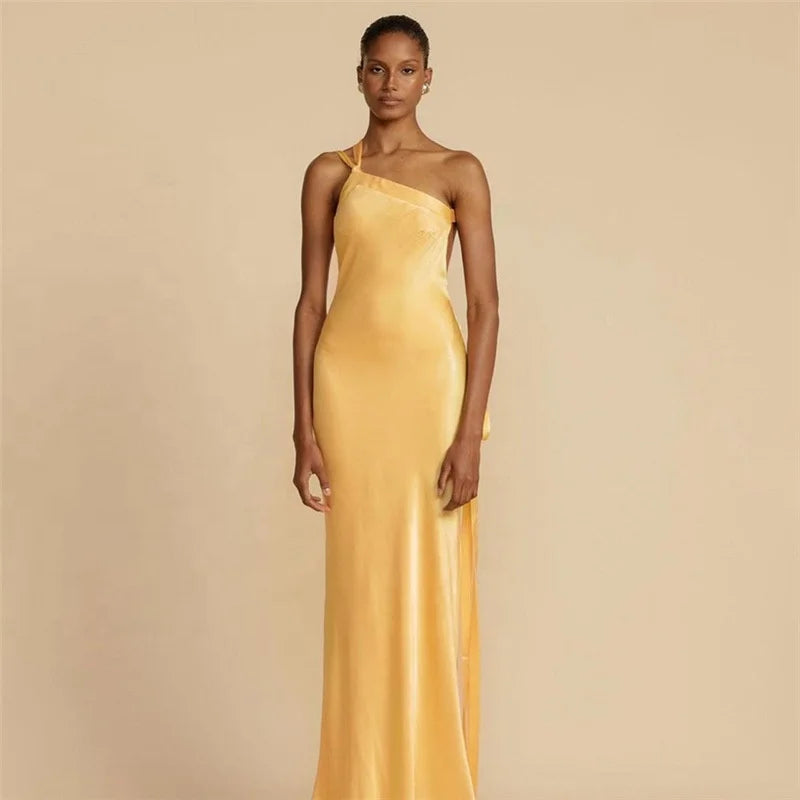 OUDINA Wholesale Women's Casual Sleeveless Oblique Collar Hollow Back High Waist Elegant Party Dresses Women Long Dress