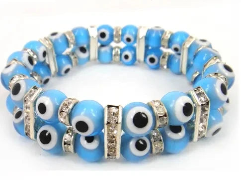 Lady 8mm Double-row Lucky Glass Evil-eye Bracelet with Crystal Spacing and Round Design