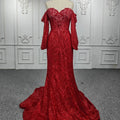 Jancember 9901 Sequins Long Sleeve Red Party Mermaid Wedding Gowns Dresses