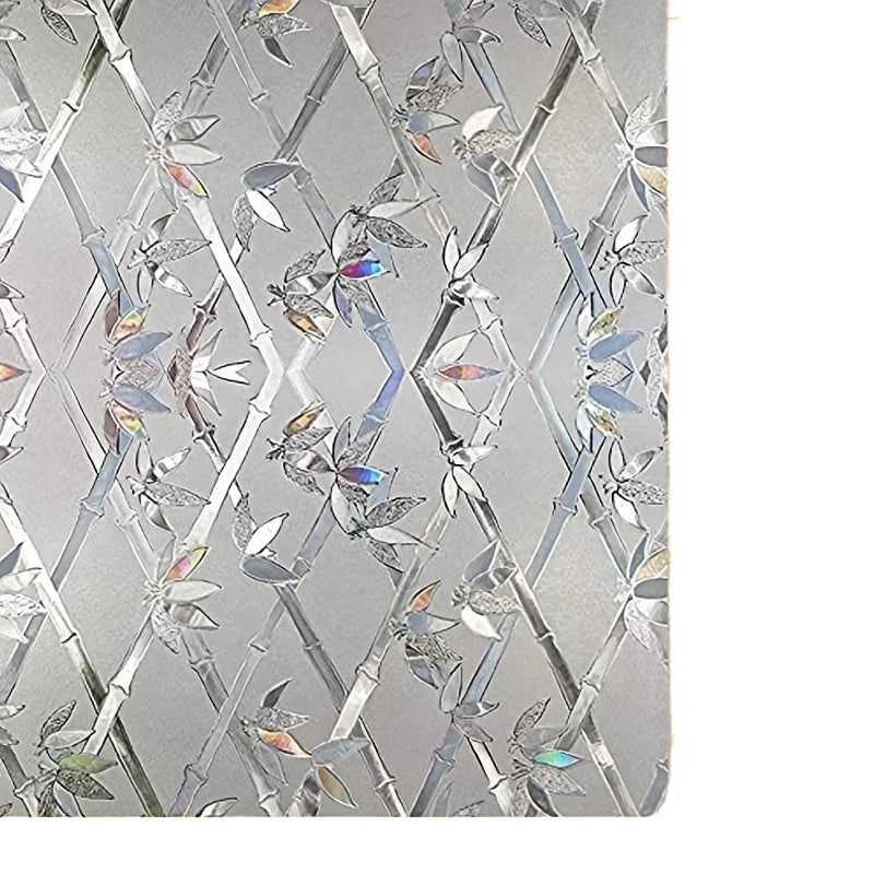 UDK Modern Bamboo-Style PVC+PET Static Cling Privacy Window Film Non-Adhesive Glass Covering Home Office Hotel Decorative Window