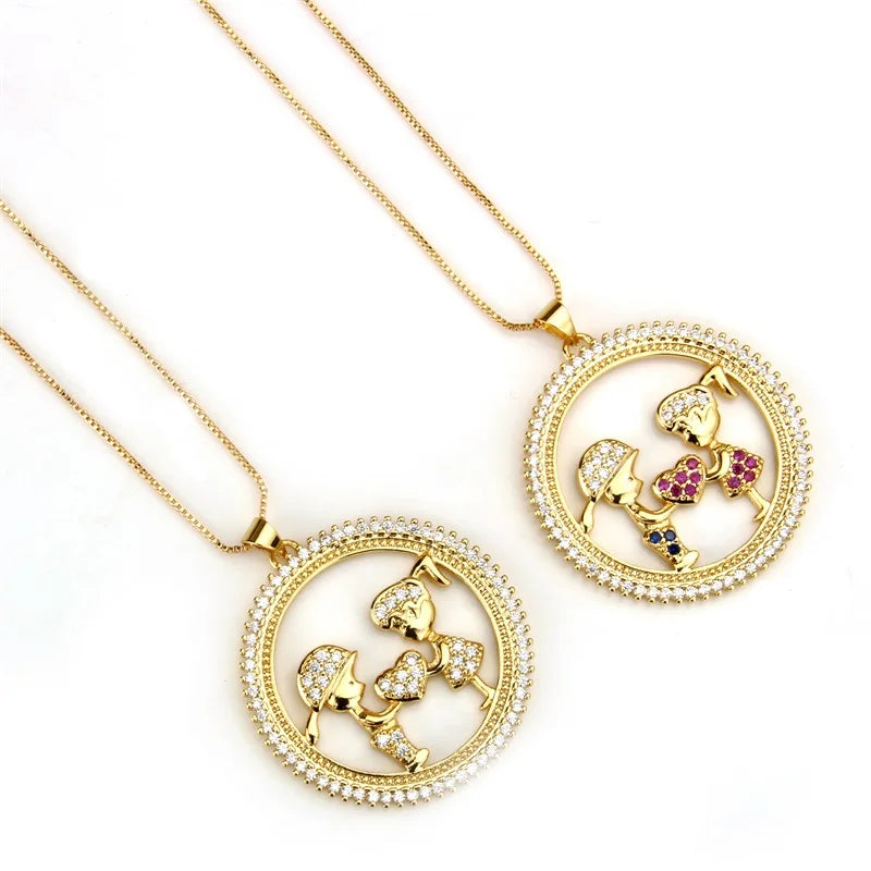 Women Fashion Jewelry Golden Color Copper Chain Choker Colorful Cubic Zirconia Boy Girl Pendant Necklaces Accessories