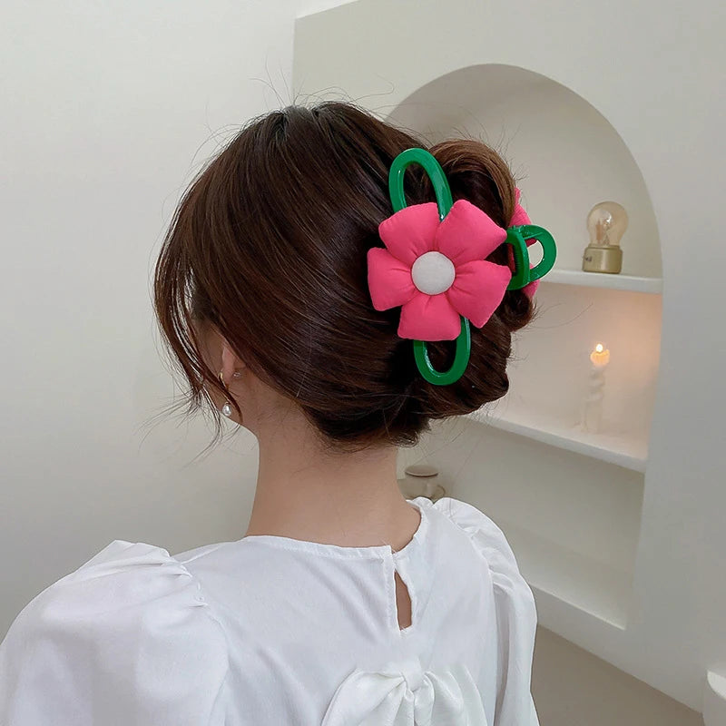 Garra De Pelo Rose Red Flower Hair Claw Flowers Hair Accessories Women Acrylic Large Green Clip Flower Large Hair Clamps