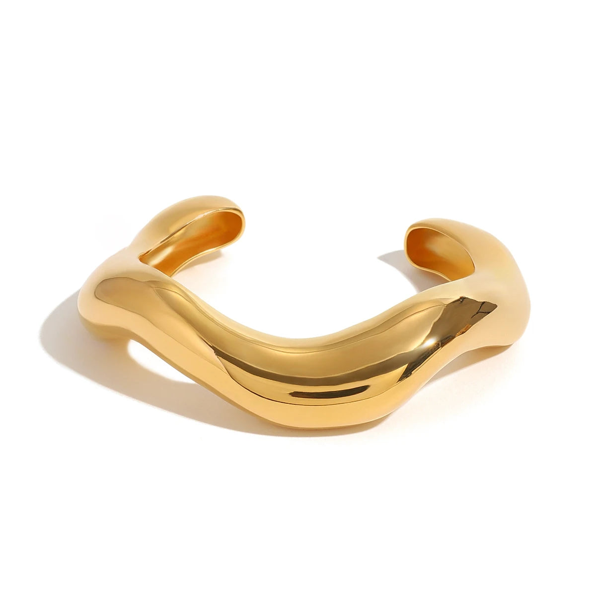 J&D 18k Gold Stainless Steel Retro Wave Design Cuff Bracelet Adjustable Statement Jewelry